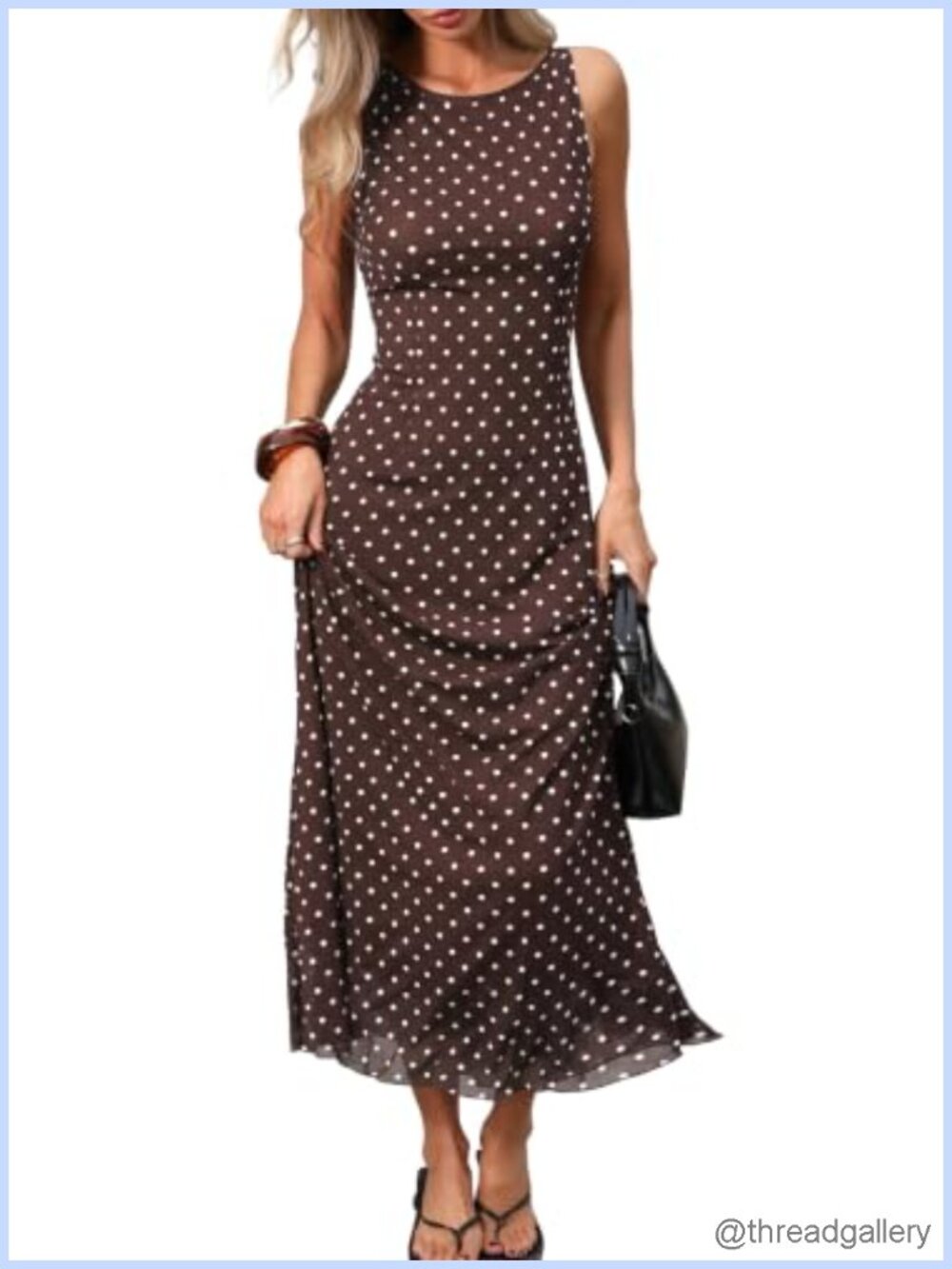 Polka Dot Mesh Maxi Tank Dress Fitted Elegant Long Party Dress